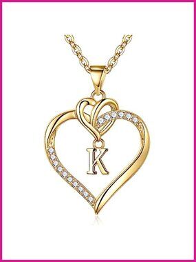 14k Gold Plated Heart Initial Necklace Dainty Women's Jewelry Gift